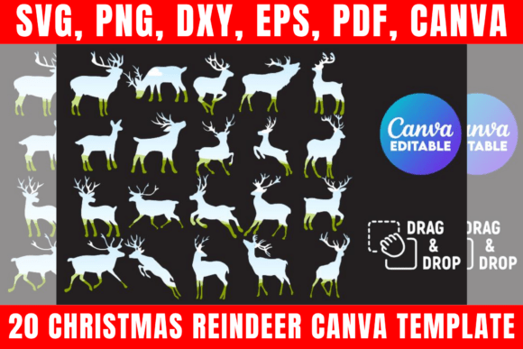 20 Christmas Reindeer Canva Template for Print & Web Publishing