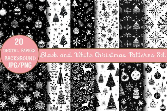 Black and White Christmas Patterns Set for Freebies