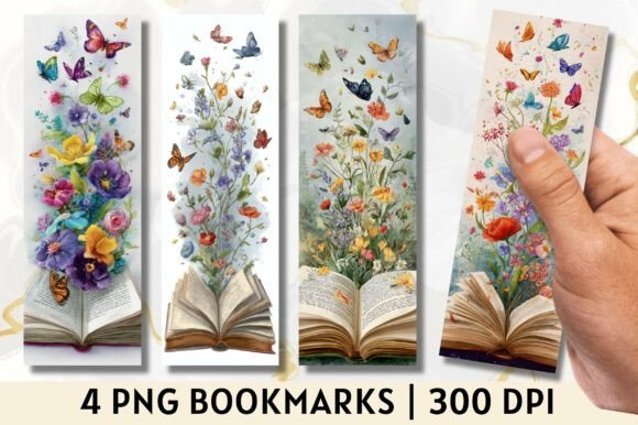 Butterfly Open Book Floral Bookmark for Crafts and Branding