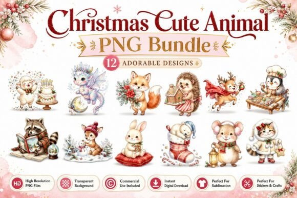 Christmas Cute Animal Watercolor PNG Set: A Designer's Perspective