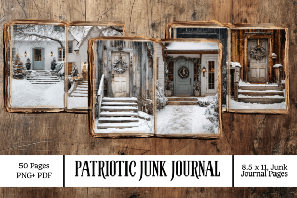 Christmas Door Junk Journals 50 Pages for Crafts and Seasonal Design Projects