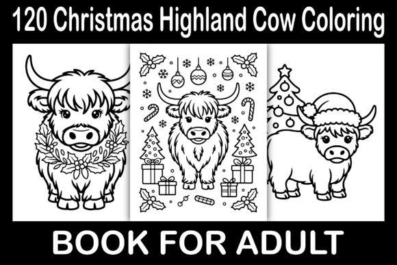 Christmas Highland Cow Coloring Pages: A Festive Graphic Design Asset