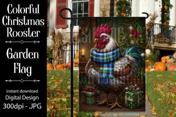 Christmas Rooster Garden Flag 19: A Festive Graphic Design Asset for Crafts