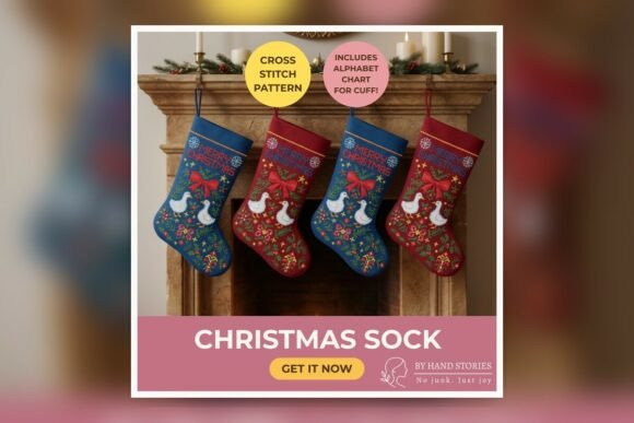 Christmas Sock Cross Stitch Pattern PDF: A Festive Graphic Design Asset for Content Creators