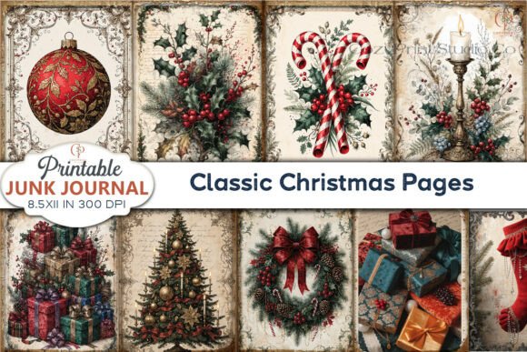 Classic Christmas Pages Junk Journal Backgrounds: A Design Asset for Holiday Branding
