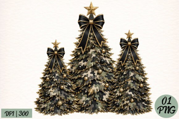 Coquette Camo Christmas Tree Glitter PNG for T-Shirt Designs