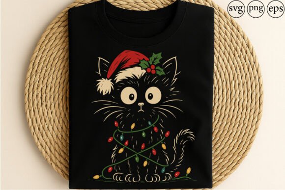 Cute Christmas Cat with Lights Santa: A Versatile Graphic Design Asset for Seasonal Content