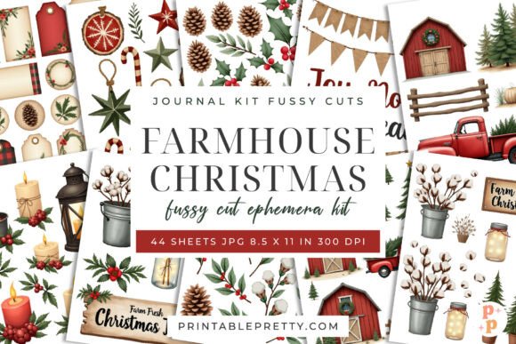 Farmhouse Christmas Fussy Cut Ephemera: A Design Asset for Crafty Content Creators
