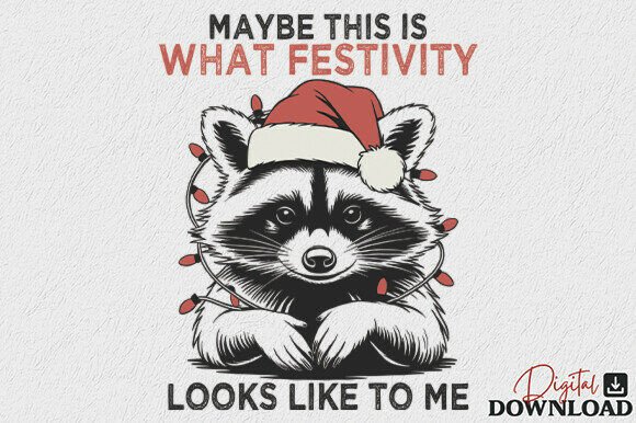 Funny Raccoon Christmas PNG for Real Embroidery Projects
