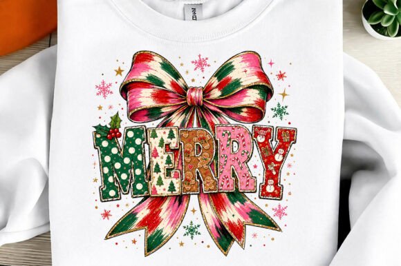 Glitter Coquette Merry Christmas Sublima for T-Shirt Designs
