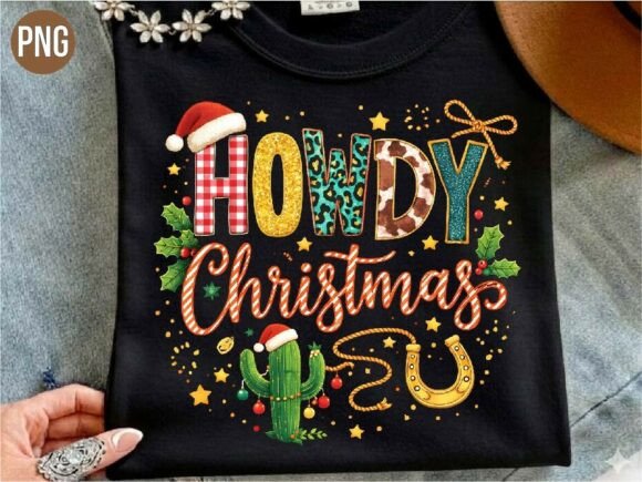 Howdy Christmas Western Cactus Santa PNG for T-Shirt Designs