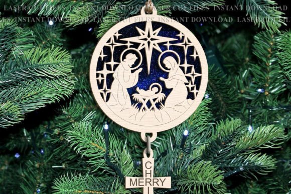 Jesus in a Manger Christmas Suncatcher for Laser Engraving Projects