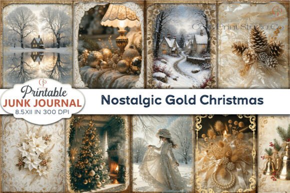 Nostalgic Gold Christmas Background Page for Editorial and Web Design