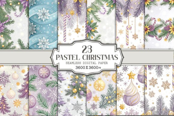 Pastel Christmas Seamless Pattern Bundle for Designers