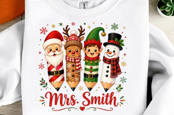 Personalized Teacher Christmas Pencil PN for T-Shirt Designs