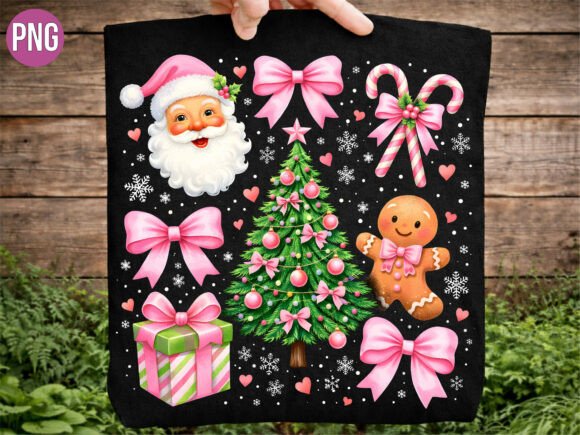 Pink Christmas Santa Gingerbread PNG for Festive T-Shirt Designs