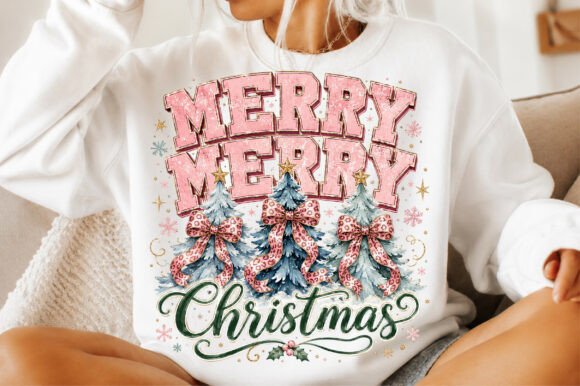 Retro Pink Merry Christmas Tree PNG for T-Shirt Designs