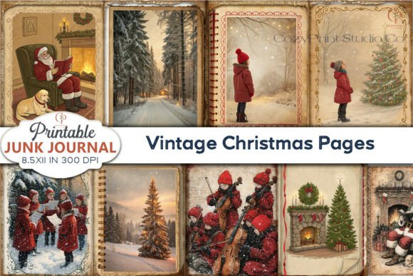 Vintage Christmas Pages Junk Journal: A Nostalgic Design Asset for Holiday Branding