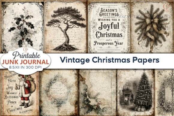 Vintage Christmas Papers Junk Journal Backgrounds for Digital Sellers