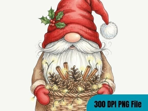 Winter Watercolor Christmas Gnome PNG for Crafts